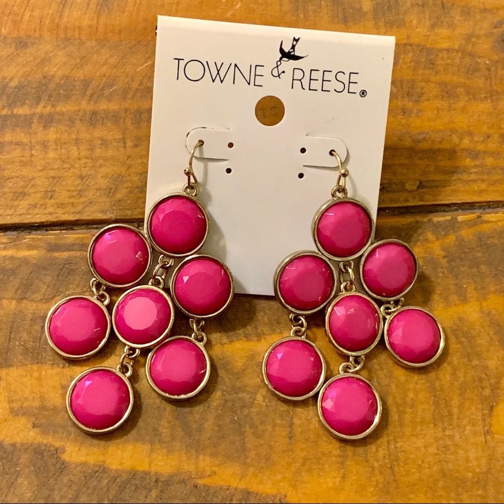 Towne & Reese Dangling Pink Earrings Faucet Cut